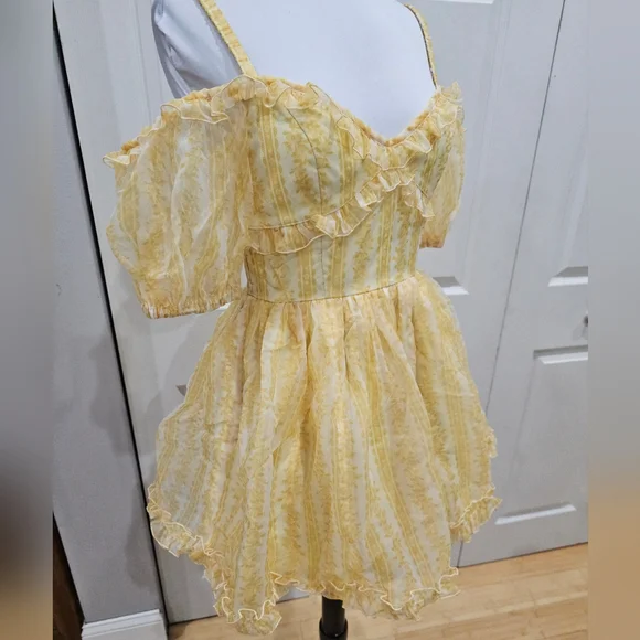 ~SOLD~Dolls Kill Sugar Thrillz SAMPLE Sense N' Sensibility Yellow Corset Dress S - Picture 5 of 14